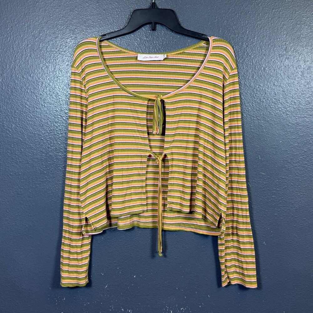Lisa Says Gah XL women’s yellow/green striped tie front cropped top